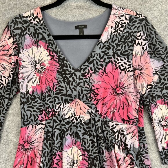 Soma Intimates Dress Women S Baby Doll Pink Black Floral 3/4 Bell Sleeve Stretch - Picture 8 of 12